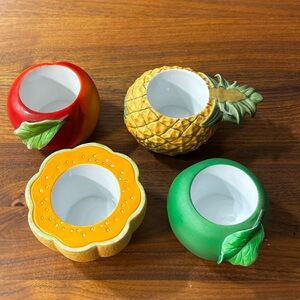 Partylite fruit splash votive candleholders: pineapple, peach, apple, cantaloupe